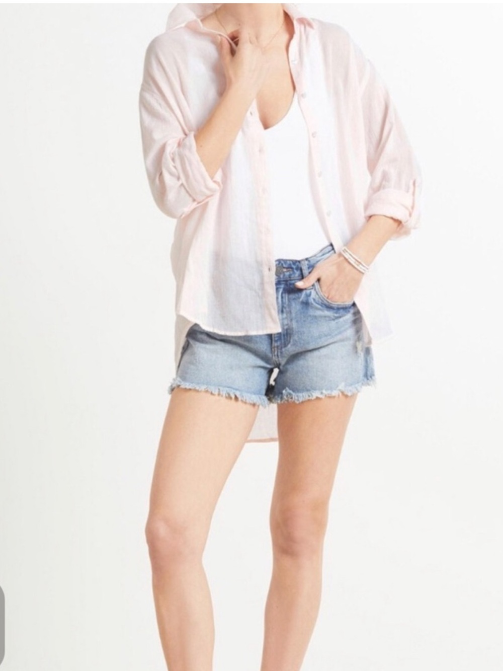 Sundry Light Pink Button-Down Shirt with Positive Message Back - Picture 2 of 7